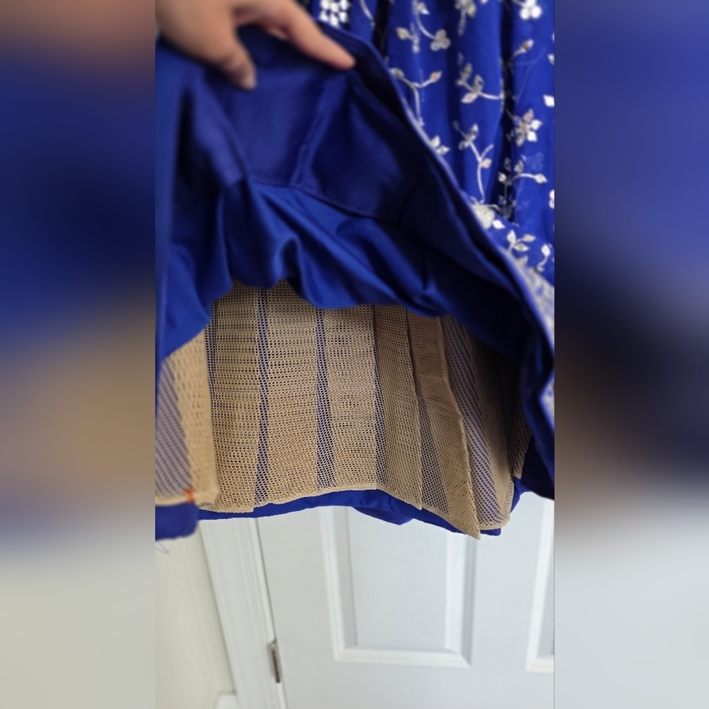 Blue Sequence With Silver Embroidery Work Georgette Lehenga Choli - Picture 8 of 13